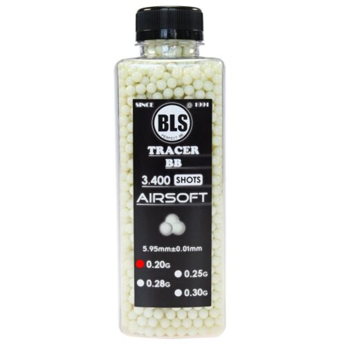 Nasvětlovací airsoftové kuličky BLS Tracer 0,20g, 3400bb, bílé / zelené